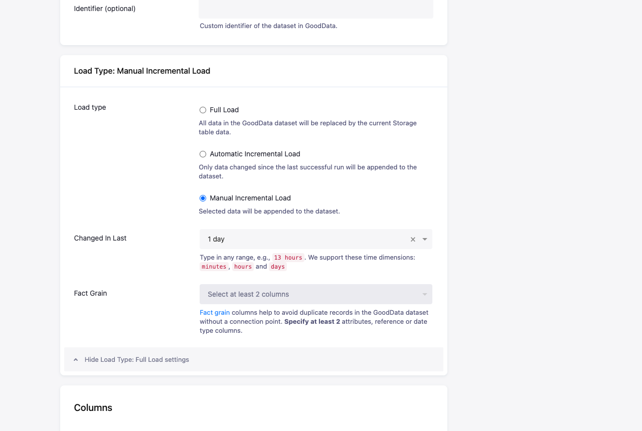 Screenshot - Incremental configuration